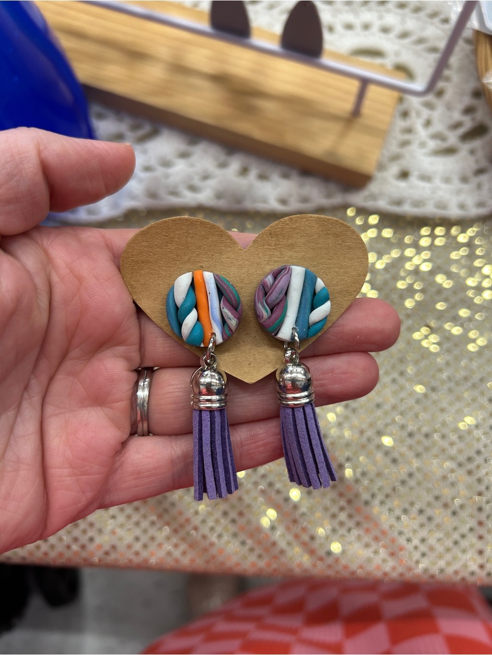 Handmade Multicolor Polymer Clay Braided Tassel Earrings - Purple